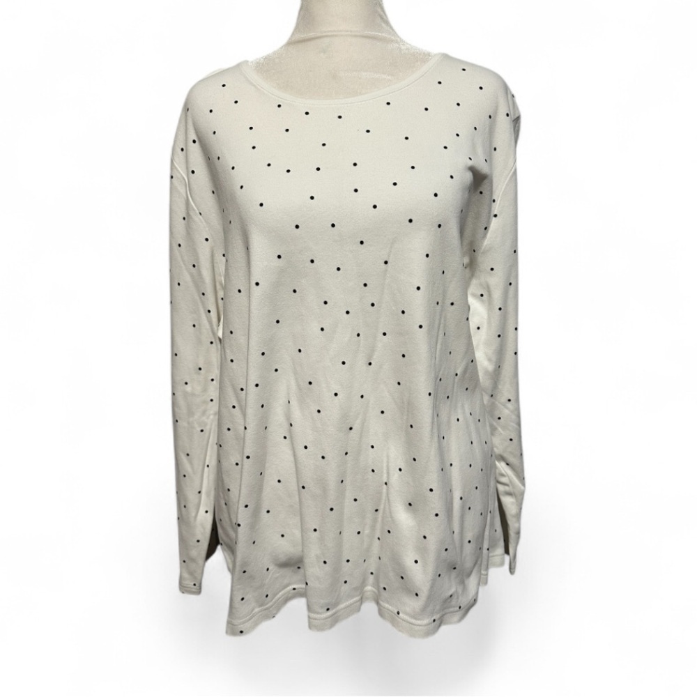 Croft & Barrow White Long Sleeve Top with Black Dots size 2X
